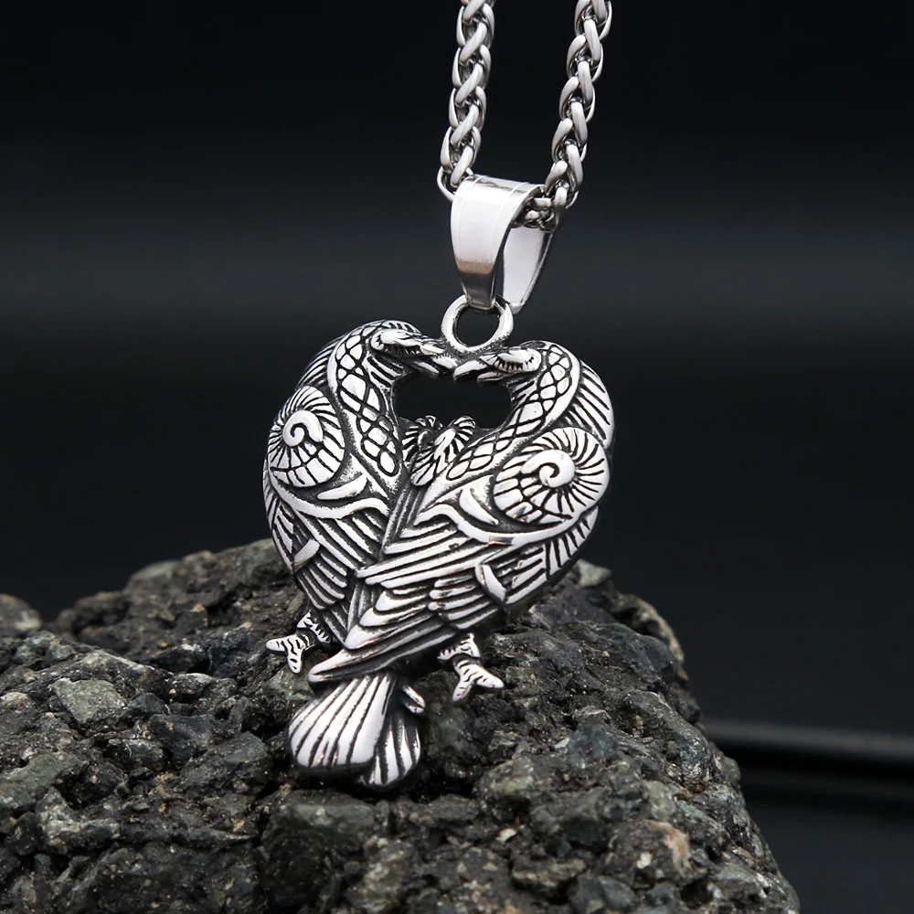 Nordic Viking Stainless Steel Odin Double Raven Pendant Necklaces For Men Women Gothic Vintage Amulet Jewelry Gifts Dropshipping