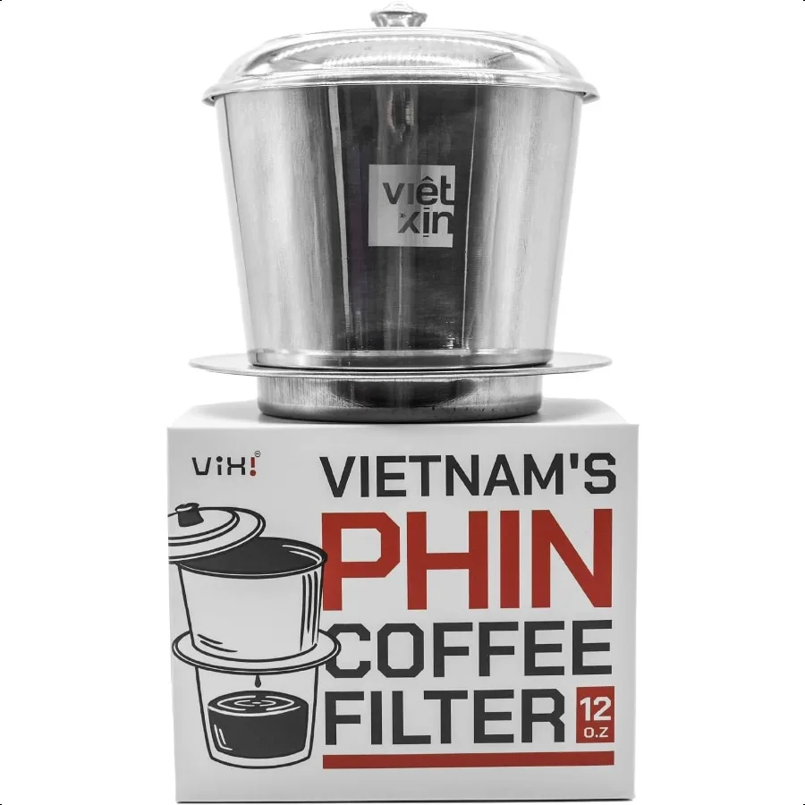 

Vietnamese Coffee Filter: 12 oz Phin Maker Asian Coffee Dripper Perfect Cup of Phin Coffee Stainl Steel Gravity Insert Reusable