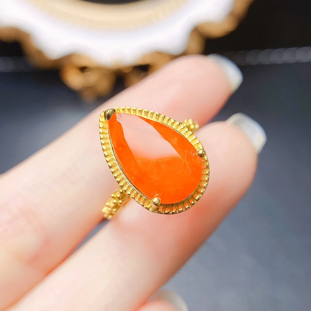 925 Silver Natural Orange Opal Gemstone Ring October Birthstone Jewelry Solitaire Unisex Proposal Ring Birthday Gift For Wife