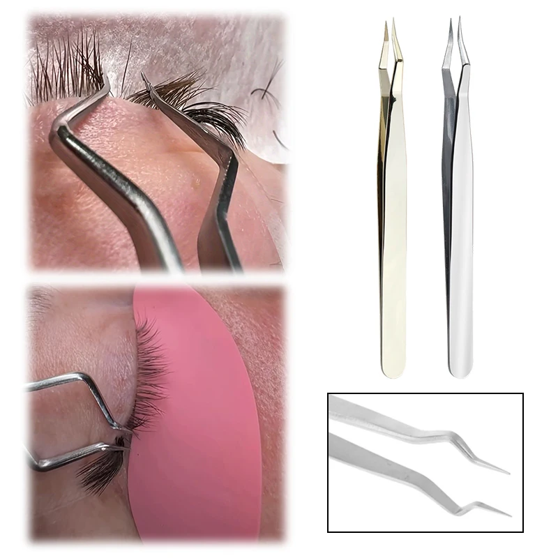 Lash Extension Tweezers Anti Slip Stainless Steel Curved Tip Straight Tweezers High Precision Nail Art Makeup Beauty Tools