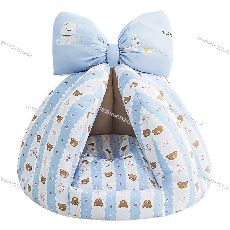 Tent-Style Semi-Enclosed Dog Bed: All-Season Warm & Cozy Sleeping House with Secure Hideaway Design for Small Breed Dogs