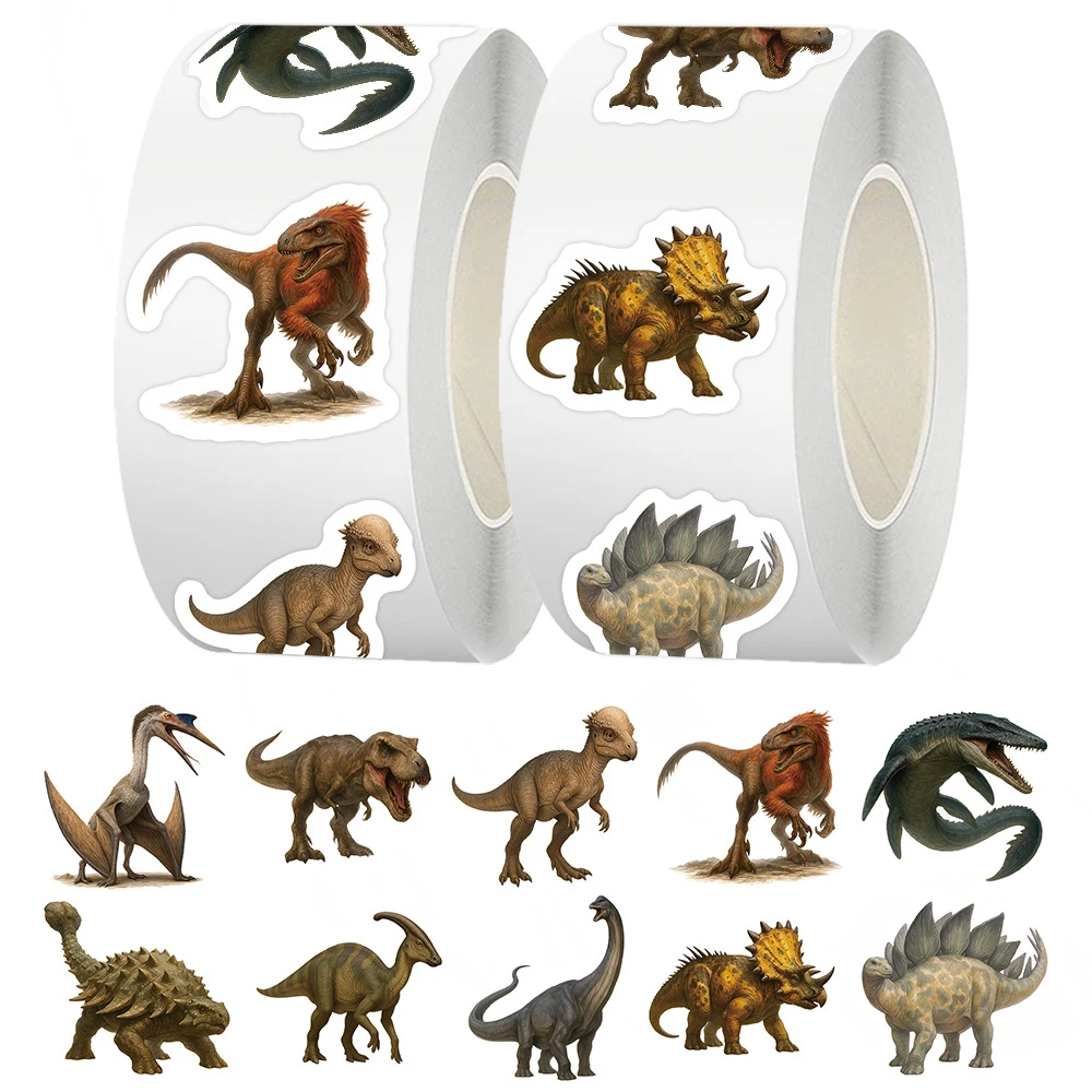 

500pcs/roll Cool Jurassic Dinosaurs Sealing Stickers Cartoon Kids Reward Sticker Gift Notebook Phone Laptop Graffiti Decals Pack