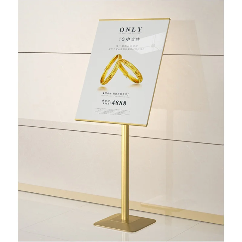 custom，Poster Display Rack Stand Promotional Advertisement Board Metal Custom Gold Black Boutique Display Fixtures