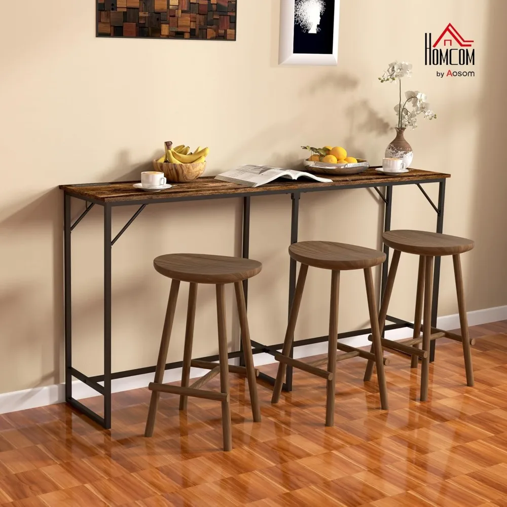 Mesa de comedor de 70" de largo con estación de carga, mesa de bar rectangular de estilo industrial con estructura de acero para comedor, K