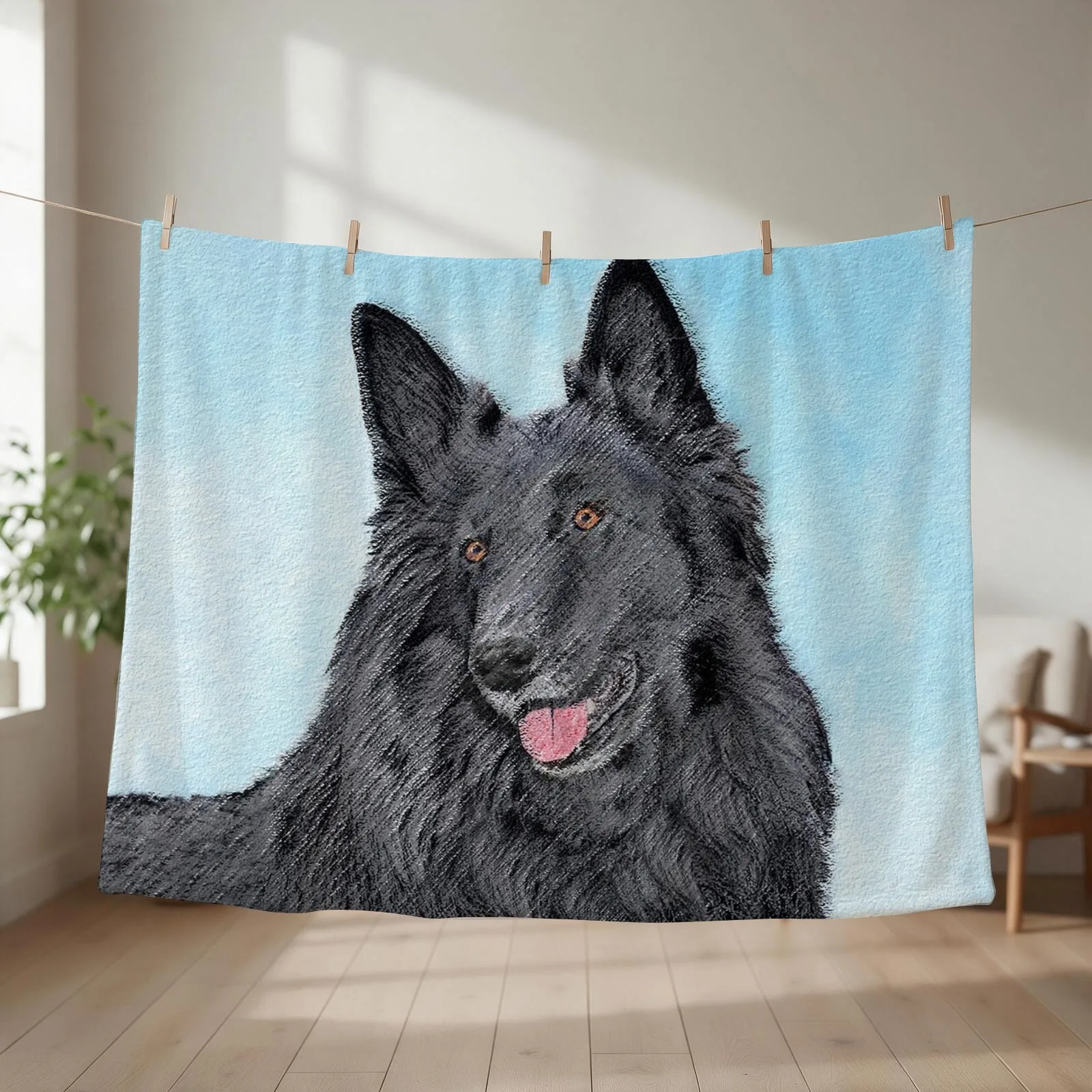 Belgian Sheepdog Painting - Cute Original Dog Art Throw Blanket couch cozy soft plush fuzzy picnic outdoor blanket