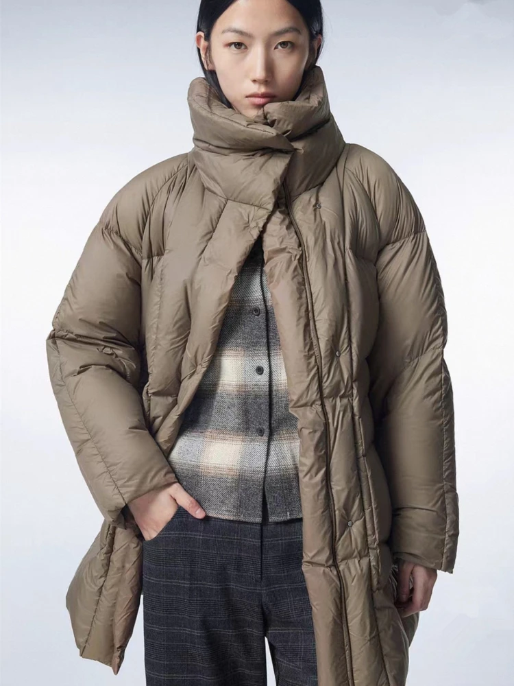 Winter Mid-Length Down Jacket Women's Casual Loose Thickened Warm Soft Puff Parkas Outer Wear 90 White Duck Puffer Coat 2025 New