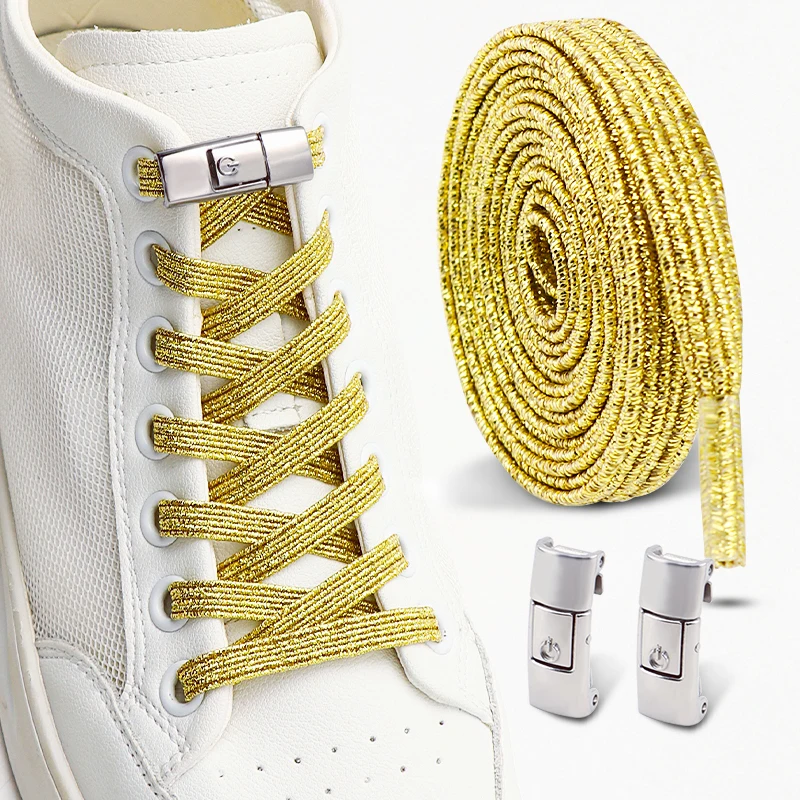 Kleurrijke glitter veters zonder strikken, elastische veters, sneakers, diamanten slot veters zonder strikken, platte veters, schoenaccessoires