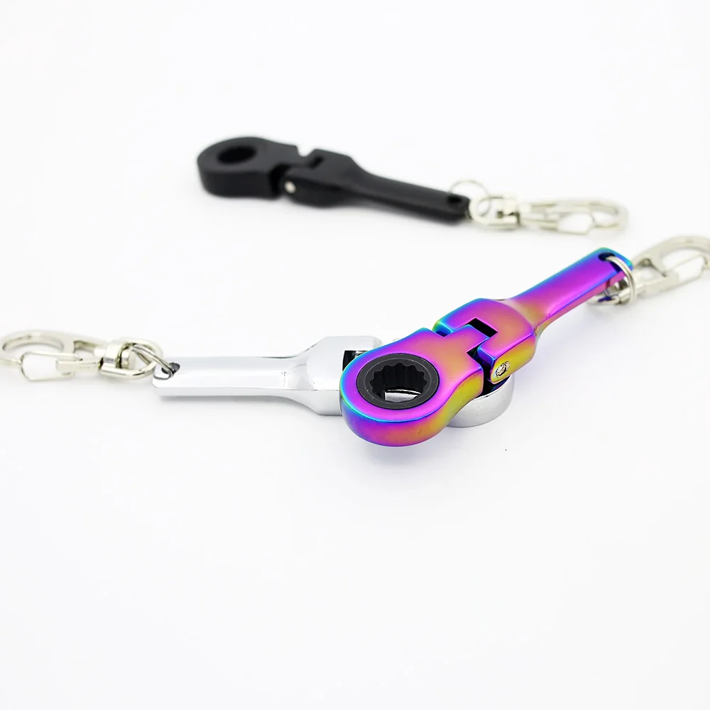 10mm Flexible Ratchet Wrench Mini Shaped JDM Metal Racing Keychain Key Chain Ring Keyring 1PCS