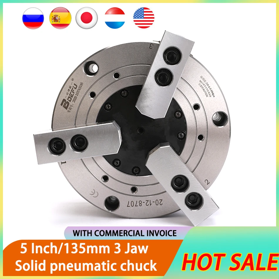 

Solid 3-jaw Pneumatic Chuck 5 Inch 135mm KS05-3 For Air CNC Lathe Machine Tool Rotating Power Chuck Fixture Complete Set