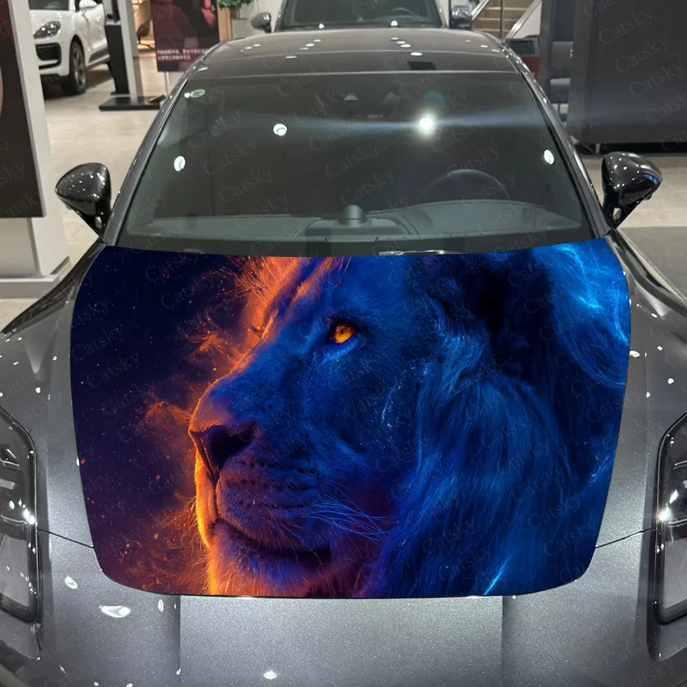 

Awesome Blue Orange Lion Car Hood Stickers - Self-Adhesive, Waterproof and Durable Vinyl Wrap, Decorate And Protect Your Car - T