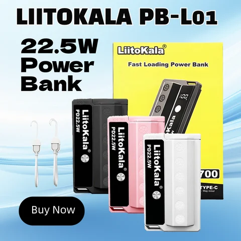 LiitoKala PB-L01 22.5W power bank fast charging mobile power bank portable with built-in cable that can replace battery