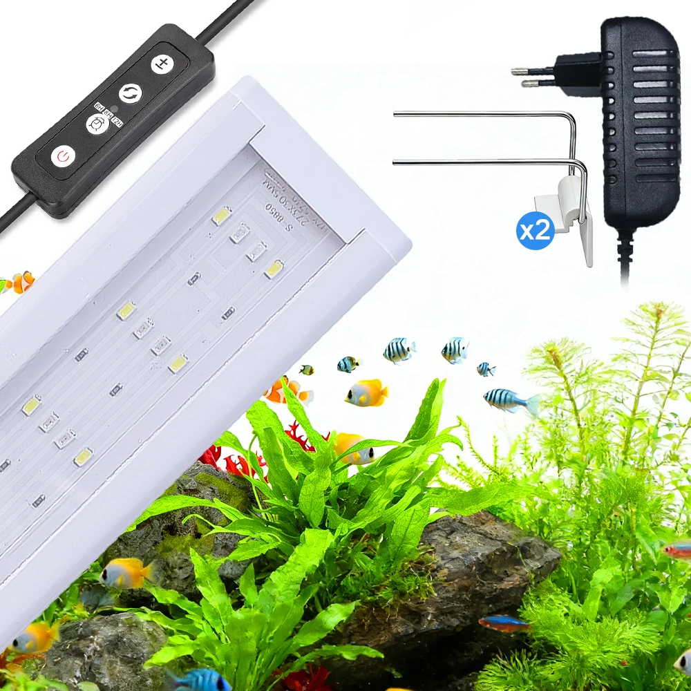 Lampada per Acquario con Supporto Flessibile Regolabile, Molteplici Colori di Luce, Luminosità Regolabile e Interruttore Timer per Valorizzare il Colore dei Pesci nel Tuo Acquario