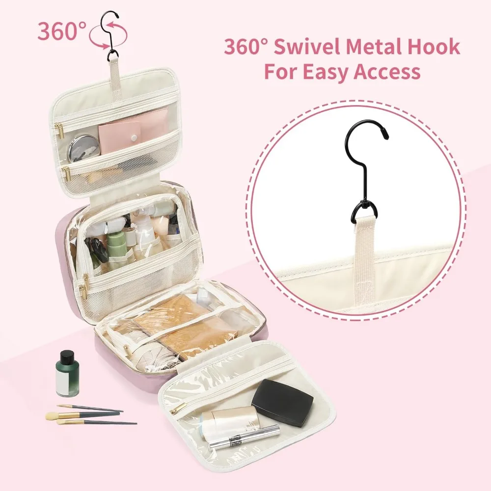 Women's Hanging Travel Toiletry Bag Cosmetic Organizer Pinkish Purple Large Capacity Water-Resistant