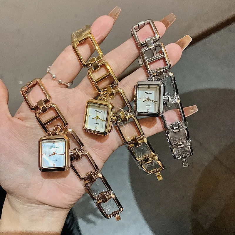 Women Quartz Watch Luxury Square Rose Gold Rectangle Sliver Clock Reloj Ladies Stainless Steel Bangle Bracelet Style Wristwatch