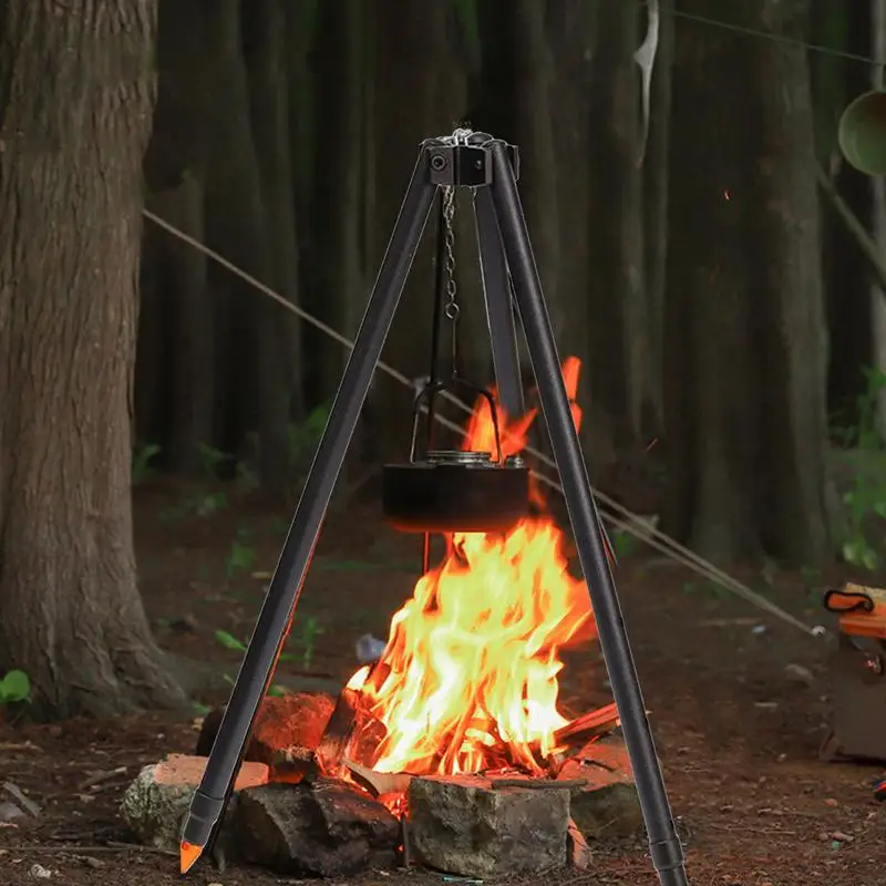 Tripod Camping Grill Heavy Duty Cooking Tripod Rack Cooking Grill Supplies Camping Campfire Tripod With Chain For Family Outings