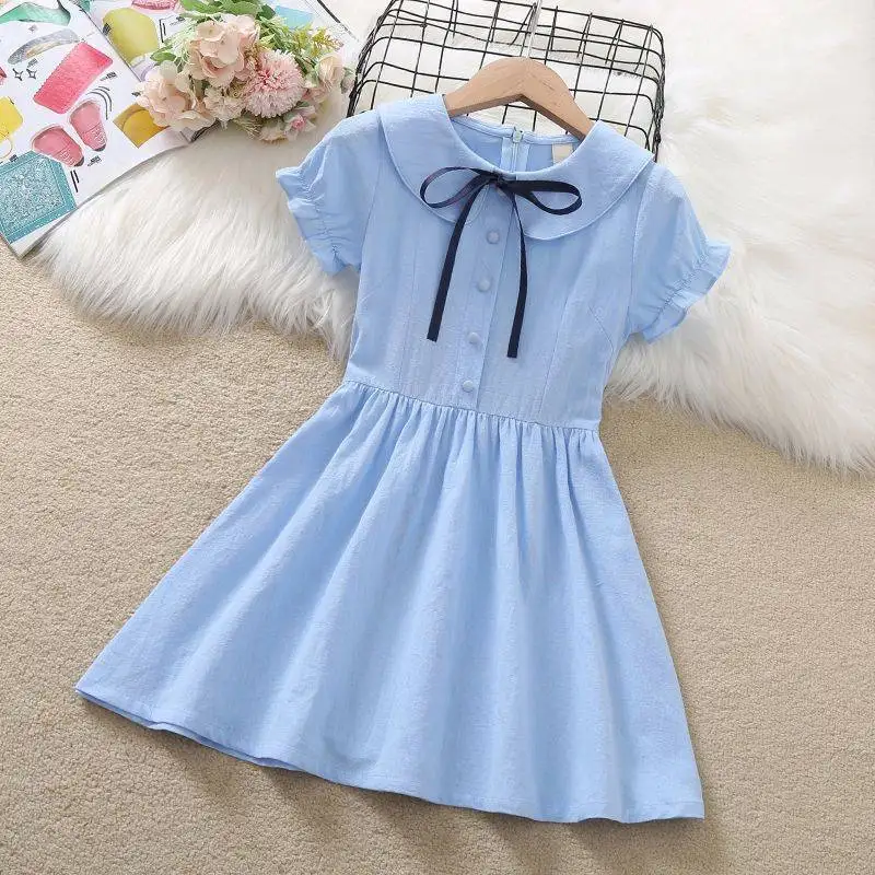 2024 bow Summer Girls chiffon high waist Dress Party Kids School Dresses Child Princess Clothes Teen Vestidos 4 6 8 10 12 Year