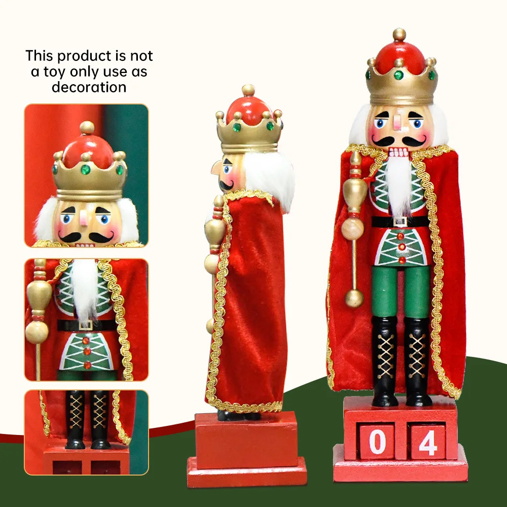 35CM Nutcracker Puppet Cloak King Doll Advent Calendar Traditional Christmas Wood Decor Winter Holiday Decorative Ornament