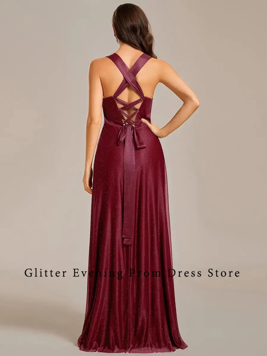 Burgundy Simple Prom Dresses For Women A-Line V-Neck Backless Lace Up Chiffon Modern Custom Made Birthday Evening Party Dresses