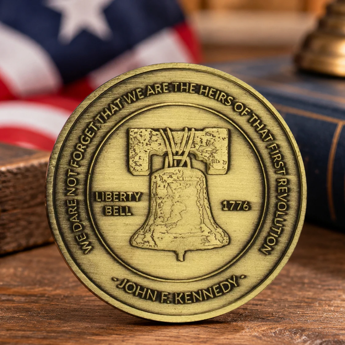 US Liberty Bell Souvenir Coin  United We Stand Bronze Plated Kennedy Snake Pattern Commemorative Coin