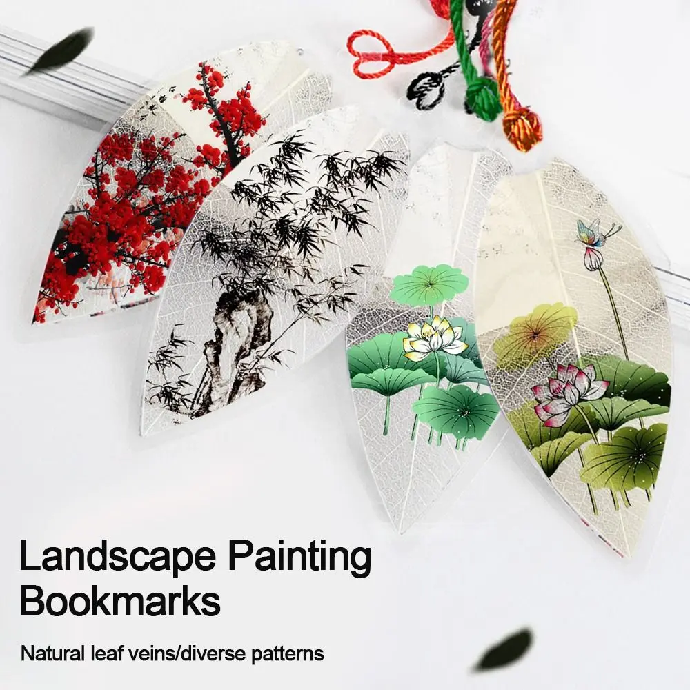 Pretty Plastic Landscape Painting Bookmarks Colorful Chinese Archaic Bookmarks Leaf Vein Bookmark Friends