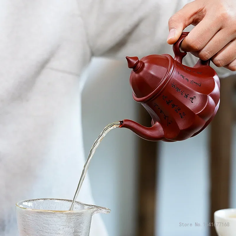 Chinese Style Ancient Lamp shape Teapot, Purple Clay Raw ore Dahongpao, Kung Fu Household, Pure Handmade, 220ml, Tea Pots, 1Pc