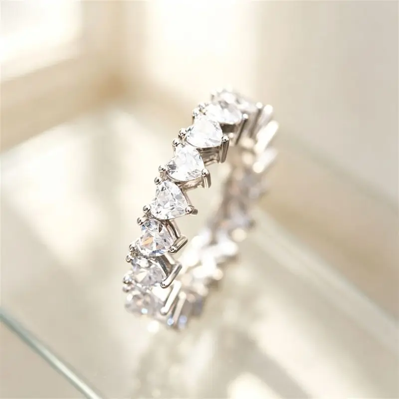 925 Sterling Silber Einfacher Herz-Zirkon Damenring Exquisiter Modeschmuck für Hochzeit, Party, Verlobung, Valentinstag Edle Schmuckstücke – Detail 1