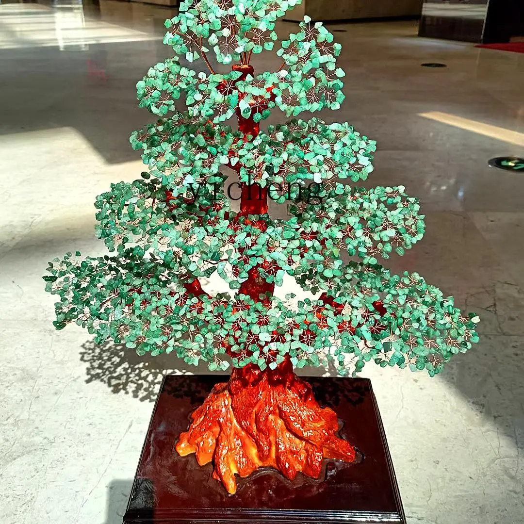 XL natural crystal cash cow seven-color crystal fortune tree large lucky ornament living room