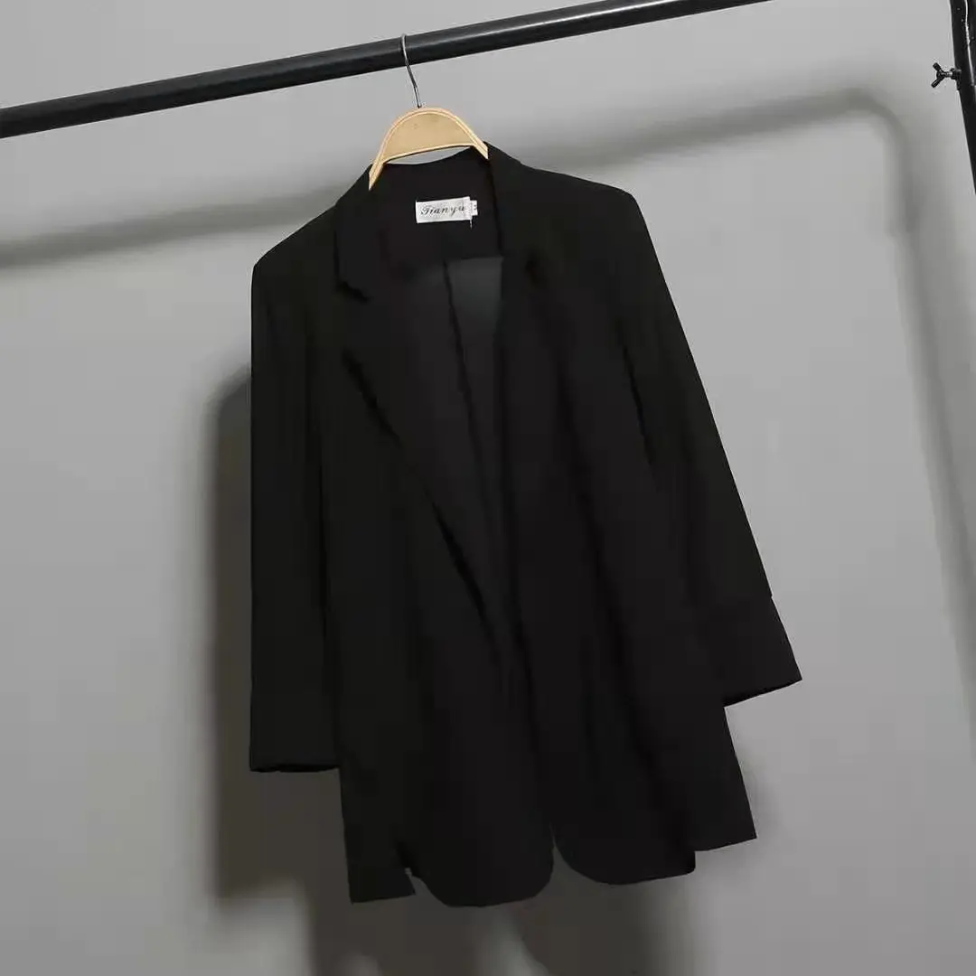 Blazer holgado de manga tres cuartos con muescas para mujer, ropa informal simple de Color liso, Tops finos de primavera y verano, 2023