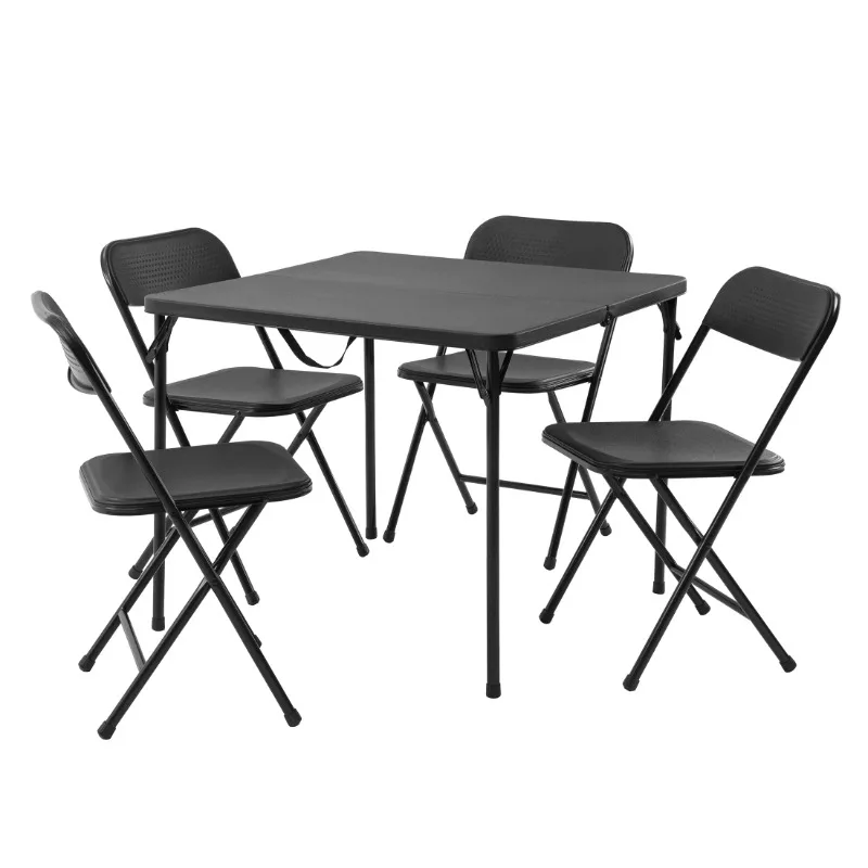 Mainstays 5 Piece Resin Card Folding Table and Four Folding Chairs Set, Black