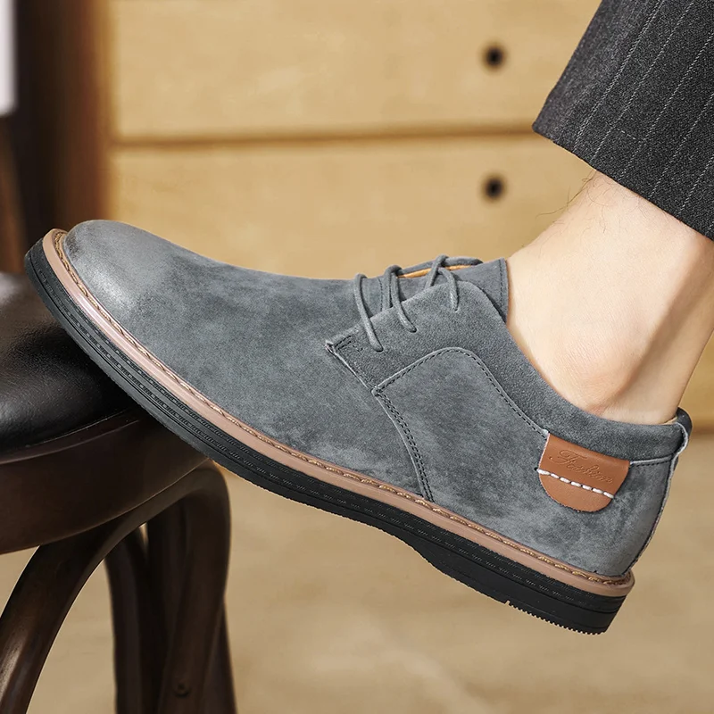 Men Casual Pointed Toe Leather Shoes,Trendy Versatile Lace Up Dress Shoes,Plus Size Matte Suede Leather Business Casual Footwear