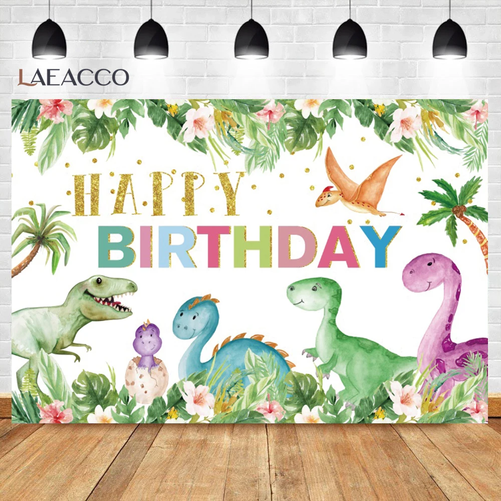 Cartoon Dinosaur Child Happy Birthday Party Photo Background Baby Portrait Custom Poster Family Photography Backdrop Photocall