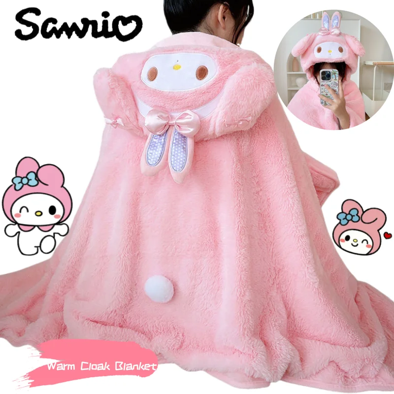 

My Melody anime character cartoon cute fleece-lined warm hooded cloak kawaii girlish cape shawl blanket bathrobe holiday gift