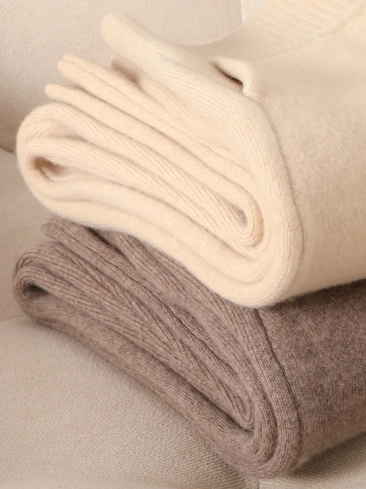 Women 100% Merino Wool Pants Autumn Winter Thick Warm Soft Comfortable Pencil Pants New Fashion Elastic Waist Knitted Trousers
