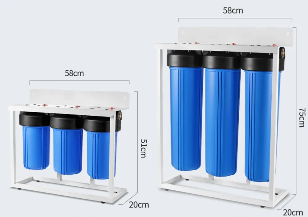 Casa inteira 20 polegadas PP + CTO + UDF Pré Filtração Jumbo Purificador de água Carcaça de três estágios Filtro de água pré-filtro triplo