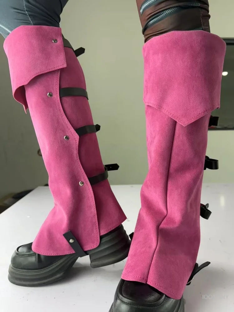 

Renaissance Adjustable Size Colorful High Boots Set Adult Circus Knight Role Play Leather Leggings Long Boots Leather Shoe Cover