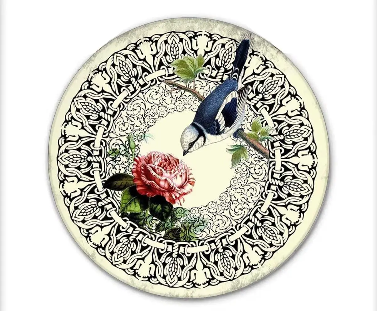 Bird and Rose Vintage Style Round Metal Tin Sign Home,Living Room,Kitchen,Dining Room,Bedroom,Farmhouse,Wall Decoration 12x12 in