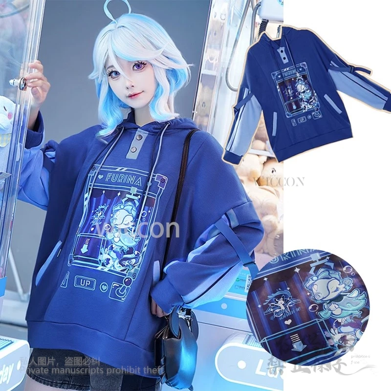 

Furina Roleplay Tonjin Original Handmade Cosplay Costume Kawaii Blue Top Hoodie Furina Halloween Party Anime Game Genshin Impact