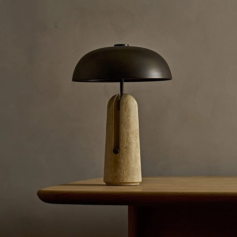Travertine mushroom wabi-sabi wind table lamp living room bedroom study designer bedside eye protection table lamp