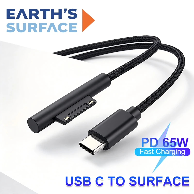 65W PD 15V 3A USB C Fast Charging Adapter Cable for Microsoft Surface Pro 7 6 5 4 3 Type C Power Supply Tablet Charger Cable