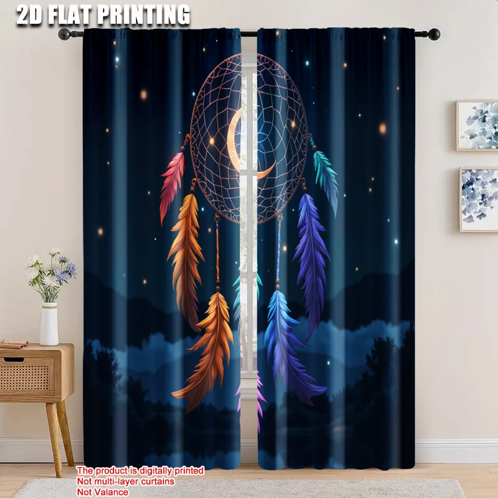 

2pcs, 2D flat printing Curtains lake trees Versatile Durable Polyester,Without Electricity Festive Backdrops Suitable for