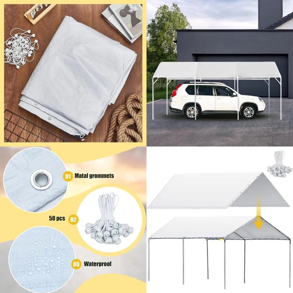 

Водонепроницаемый сверхпрочный тент-навес для автомобиля 12х20 футов с 50 эластичными ремнями, только верхняя часть, без каркаса