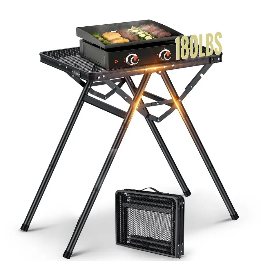 

Складной стол для гриля 2 фута, выдерживает до 81,6 кг, 2 регулируемых уровня высоты, портативный, с термостойкой столешницей, складной металлический каркас