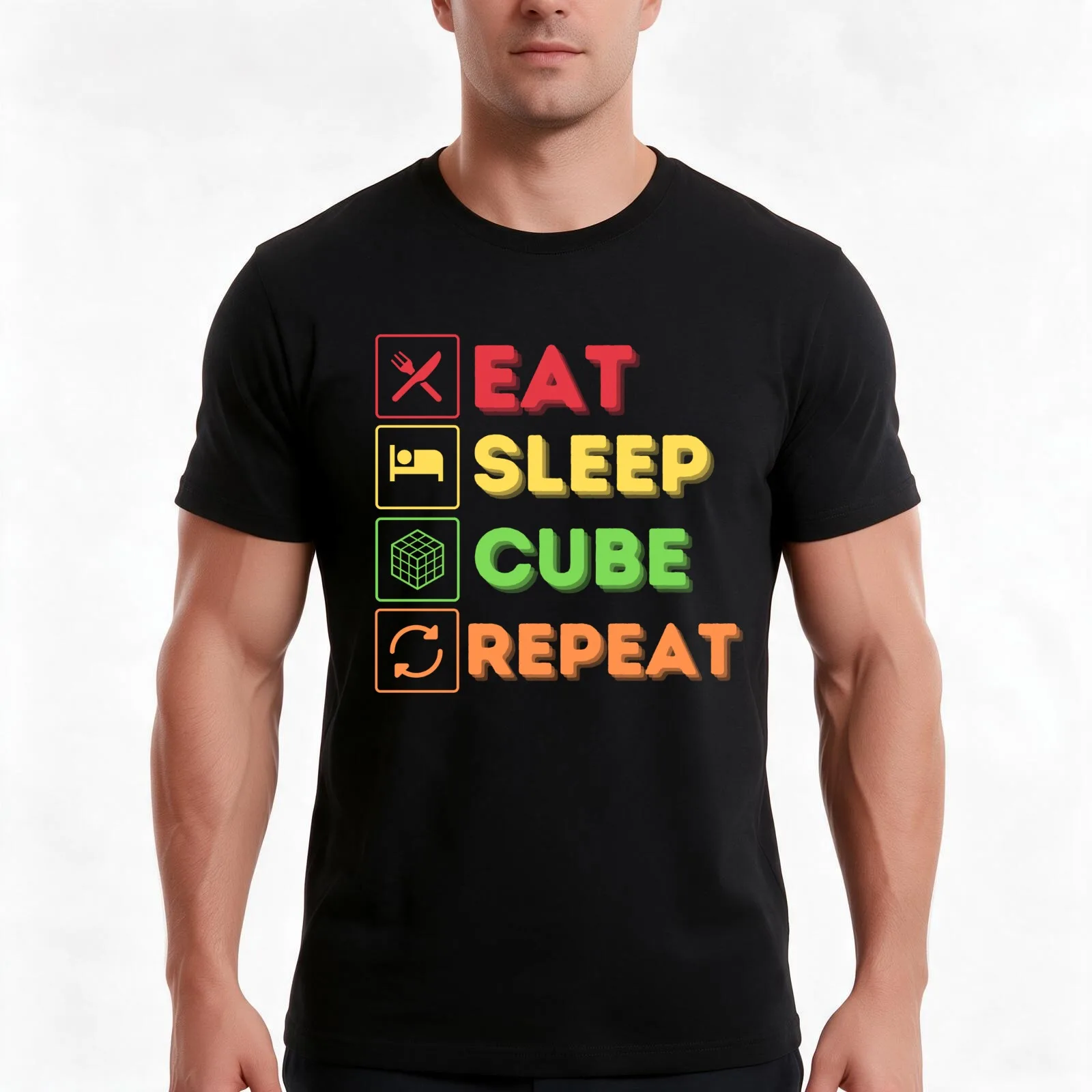 Eat sleep cube repeat T-Shirt Summer Casual Cotton Tee Oversized Streetwear Tops Vintage Graphic Print Unisex Men Women