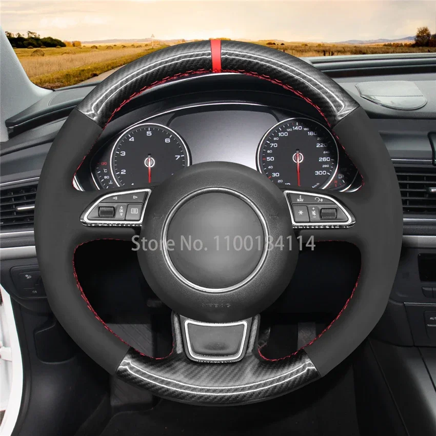 

Hand-Sewn PU Carbon fiber Leather Car Steering Wheel Cover for Audi A1 8X A3 8V Sportback A4 B8 Avant A5 8T A6 C7 A7 G8 A8 D4
