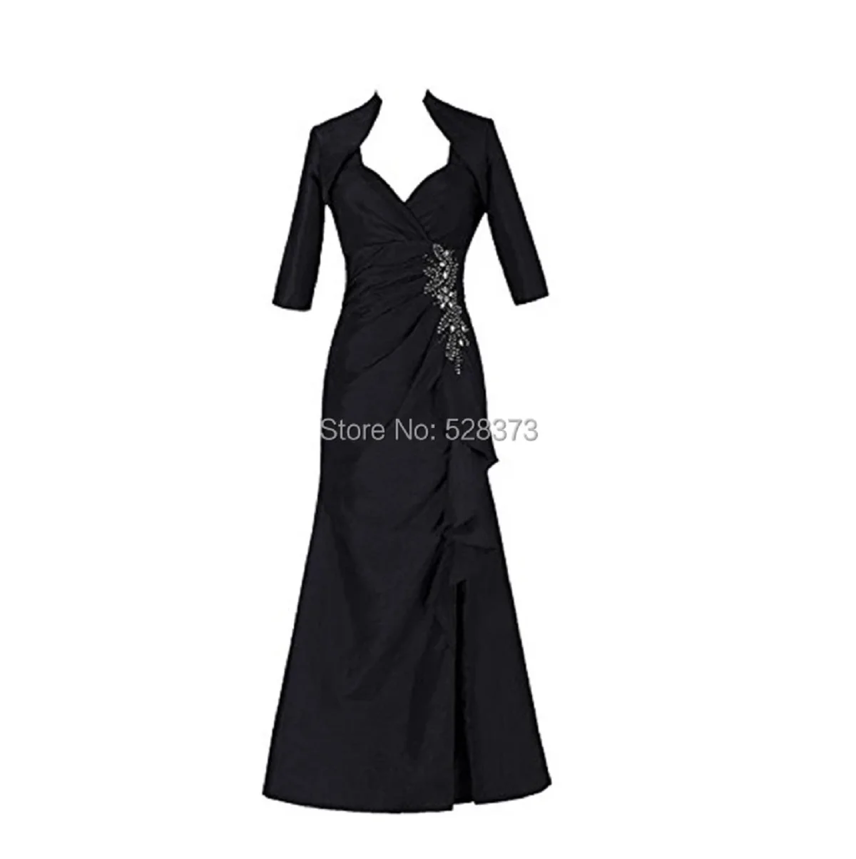 

YNQNFS MD23 Black Taffeta Long Mother of the Bride/Groom Dress with 3/4 Sleeves Sheath Slit Design And Jacket Outfit for Wedding