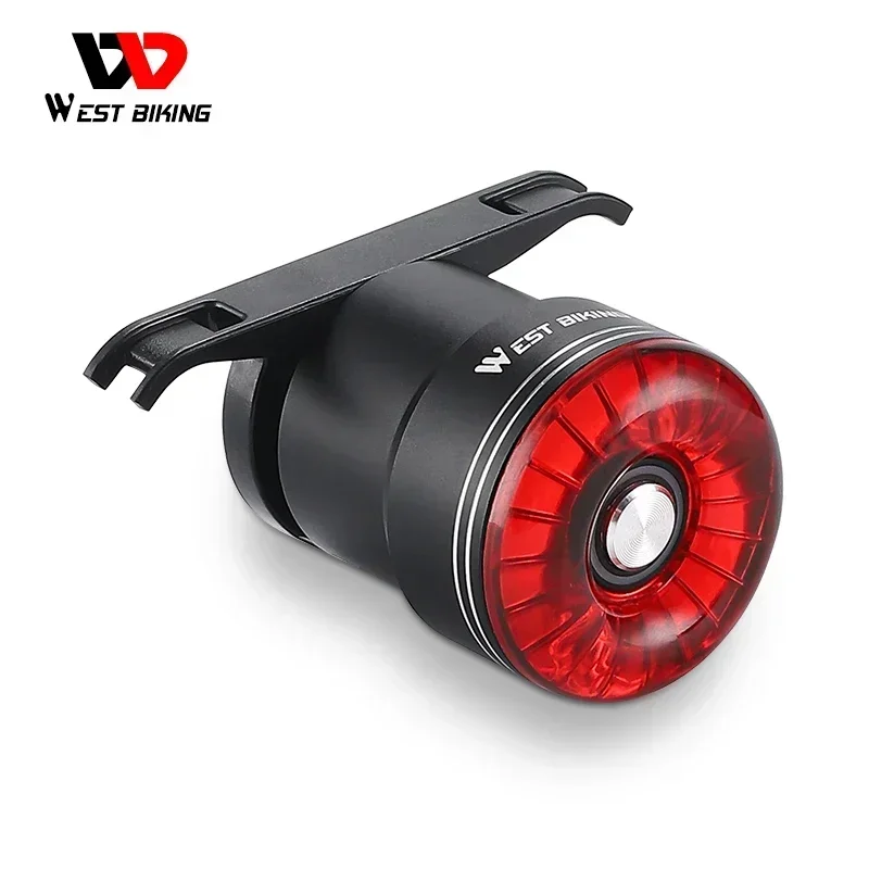 WEST BIKING AUTO Bicycle Rear Light Brake Sensor Crystal Taillights IP65 Waterproof Flash Light Type-C Charging Dual Bracket