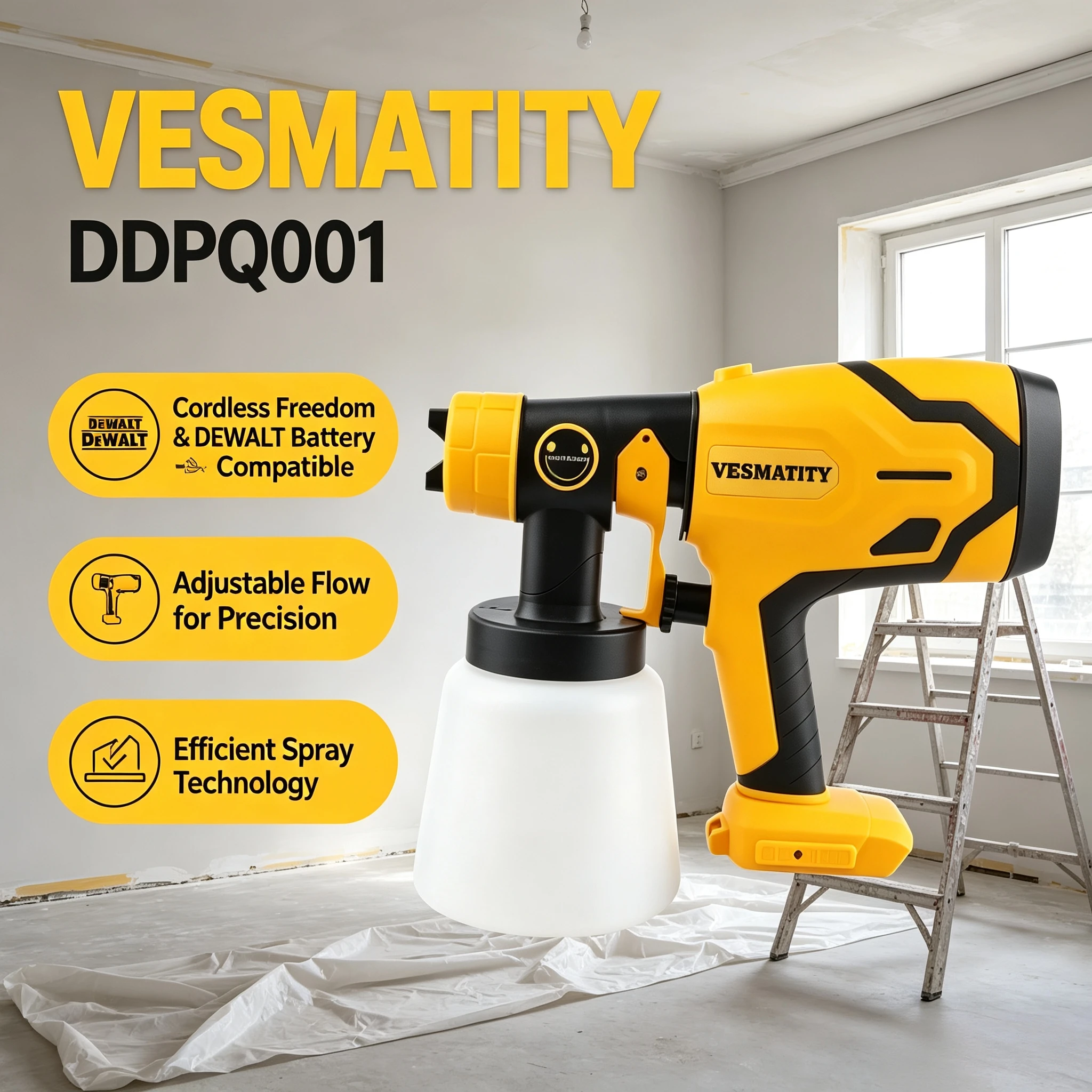 Lightweight Brushless Electric Spray Gun Airbrush Paint Sprayer Uniform Spray for Home DIY Project For DeWALT 20V Battery Elite