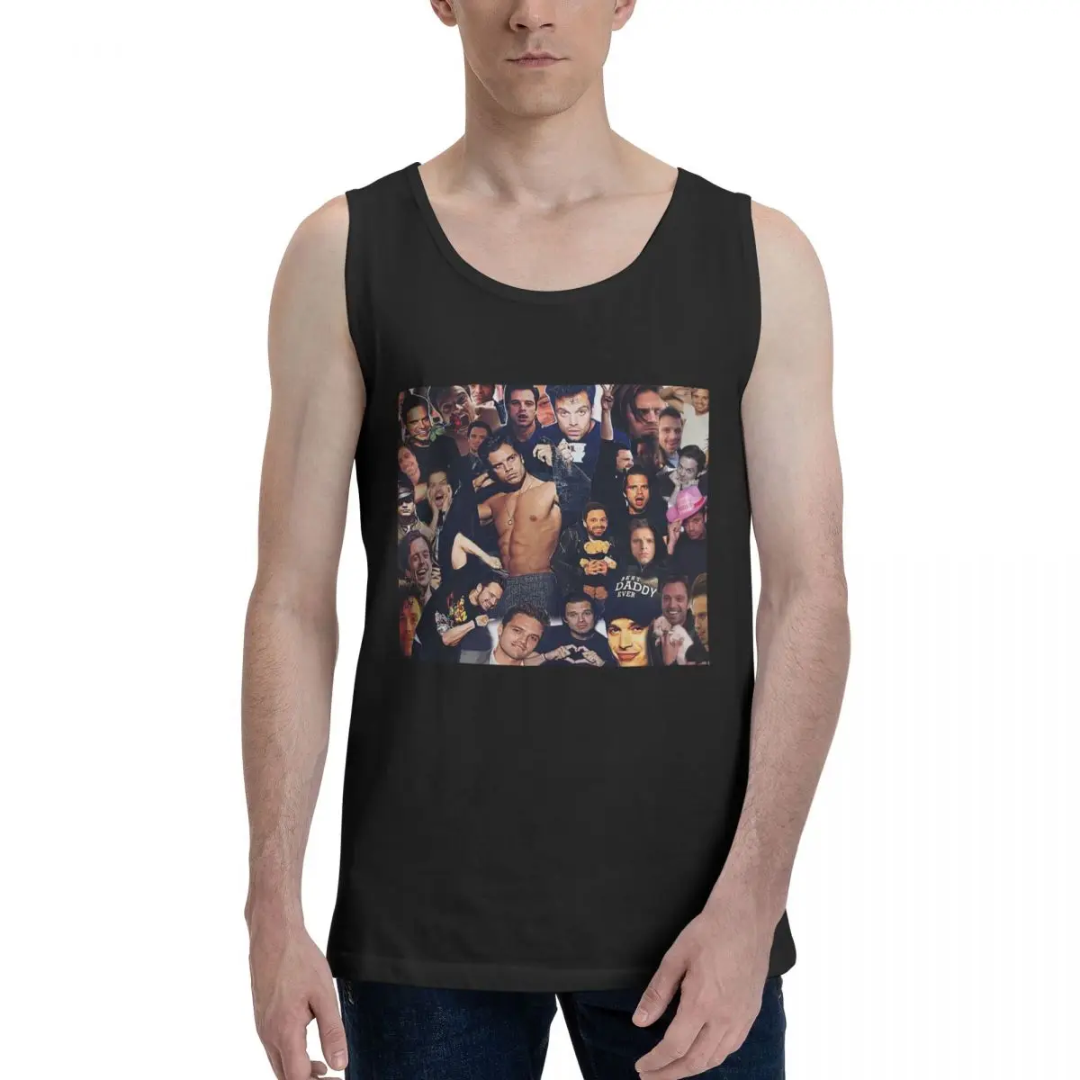 Sebastian Stan (collage Design) 100% Cotton Men's Sweatshirt Vest Sleeveless Clothing Tees Men Tank Tops T-shirt