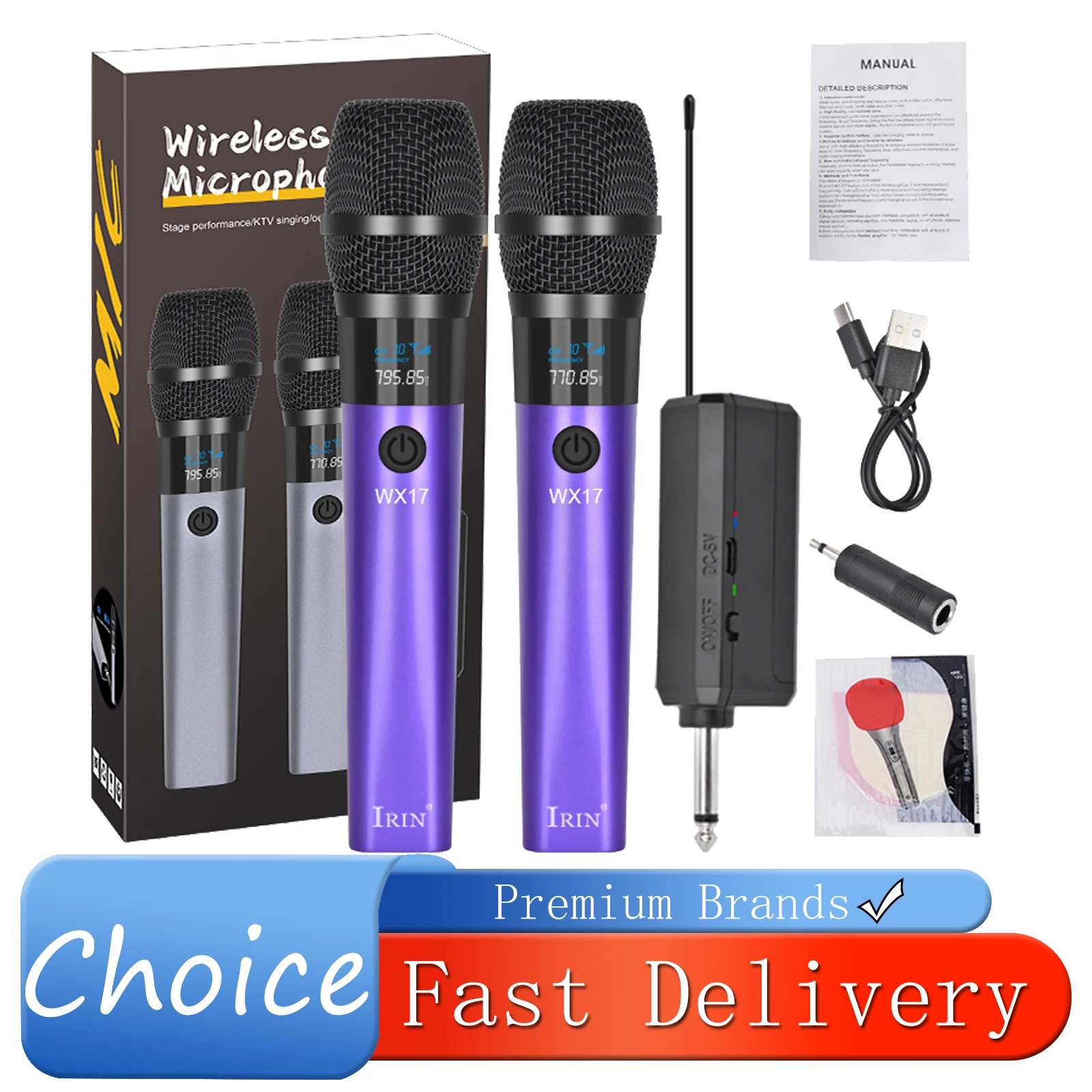 IRIN WX17 UHF Wireless Handheld Microphone System 1/2 Channels Rechargeable Karaoke Mic For Party Wedding Stage Live Streaming