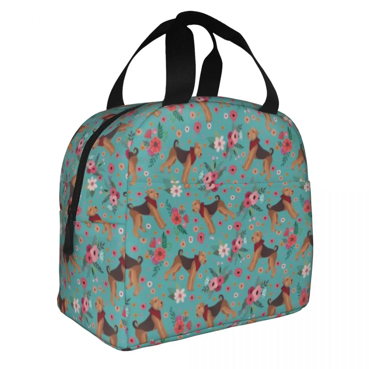 

Children's Cooler Bag Airedale Terrier Flower Print Kids Lunch Bags Women Thermal Breakfast Food Box Portable Picnic Bento Bag